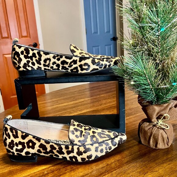 Franco Sarto Leopard Print Calf Hair Leather Loafers Pointed Toes Size 8.5 - Picture 2 of 7
